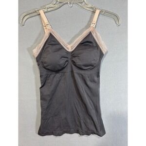 Nursing tank top Gray with Pink lace‎ trim size small maternity breastfeeding